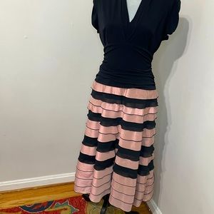 SL Fashions Size 12 Stacked Ruffle Dress.  Black & Pink Incredibly flattering!!!